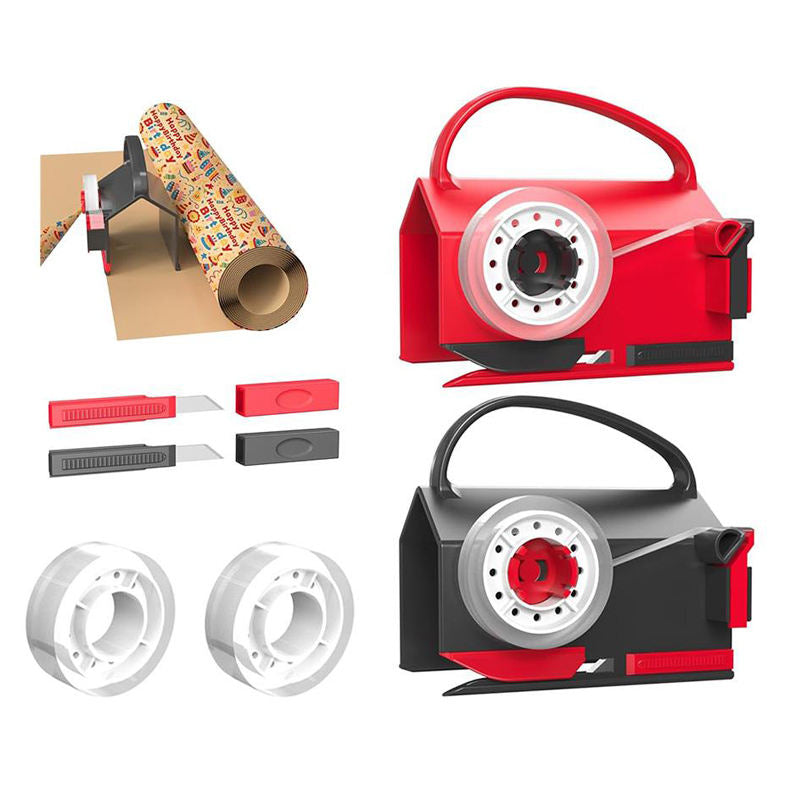 Red and grey cutters with replacement blades and tape rolls